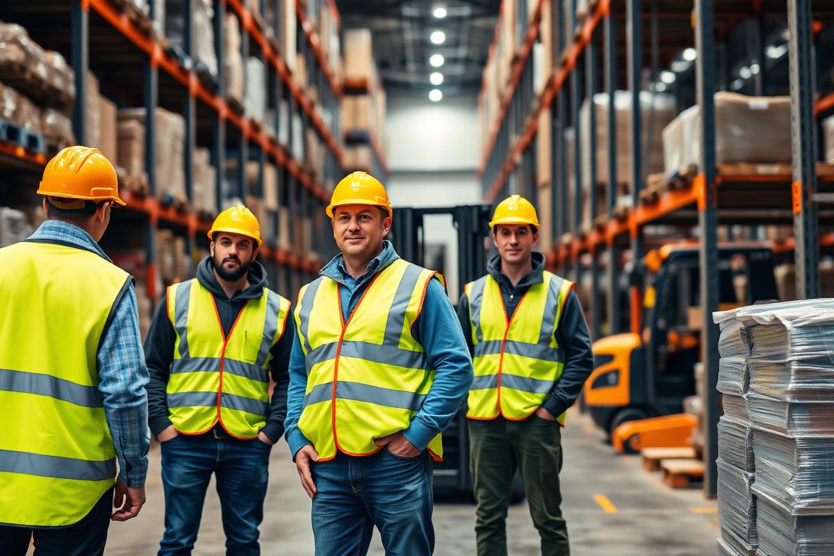 Workers using PPE in logistics & warehousing environments