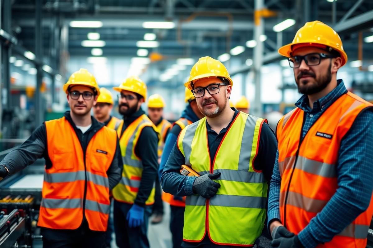 Workers using PPE in manufacturing environments
